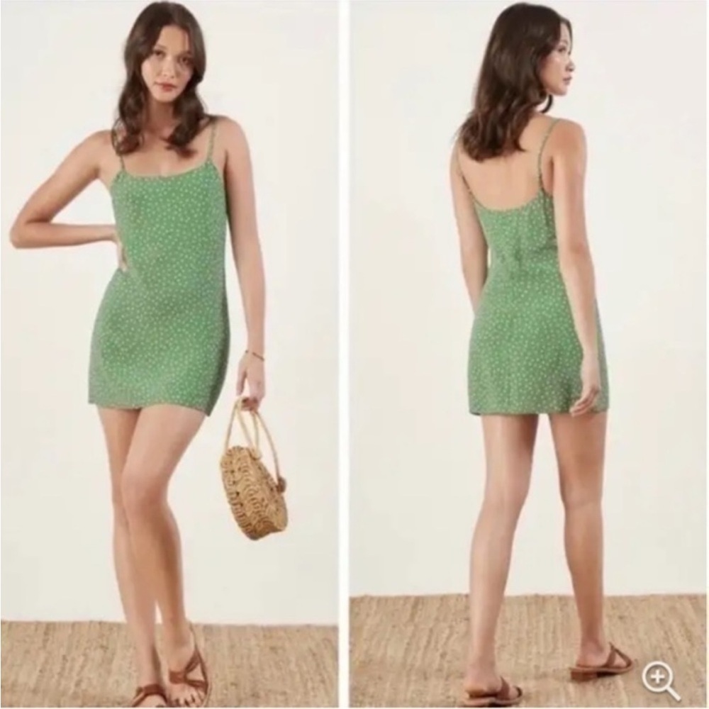 Reformation Lindsay Polka Dot Green Mini Slip Dress 10